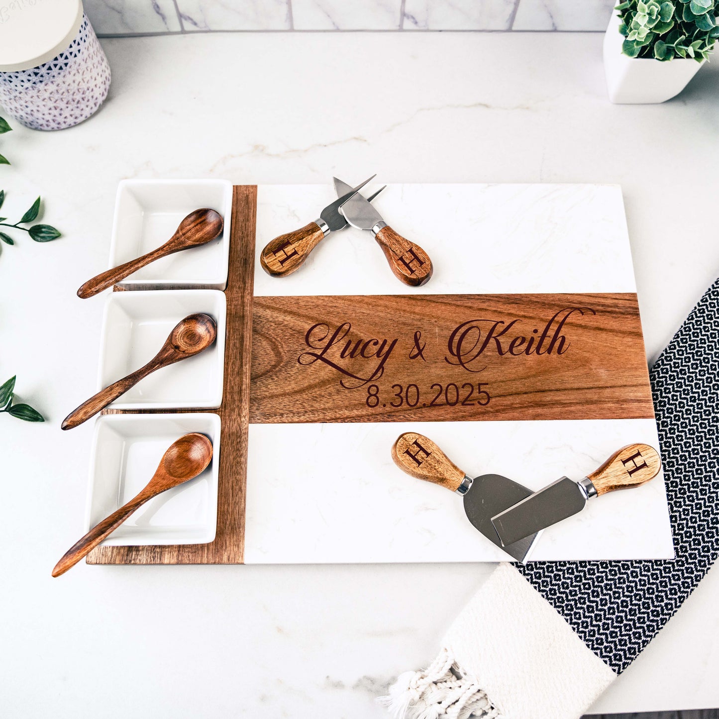 Personalized Marble Charcuterie Board With Sections