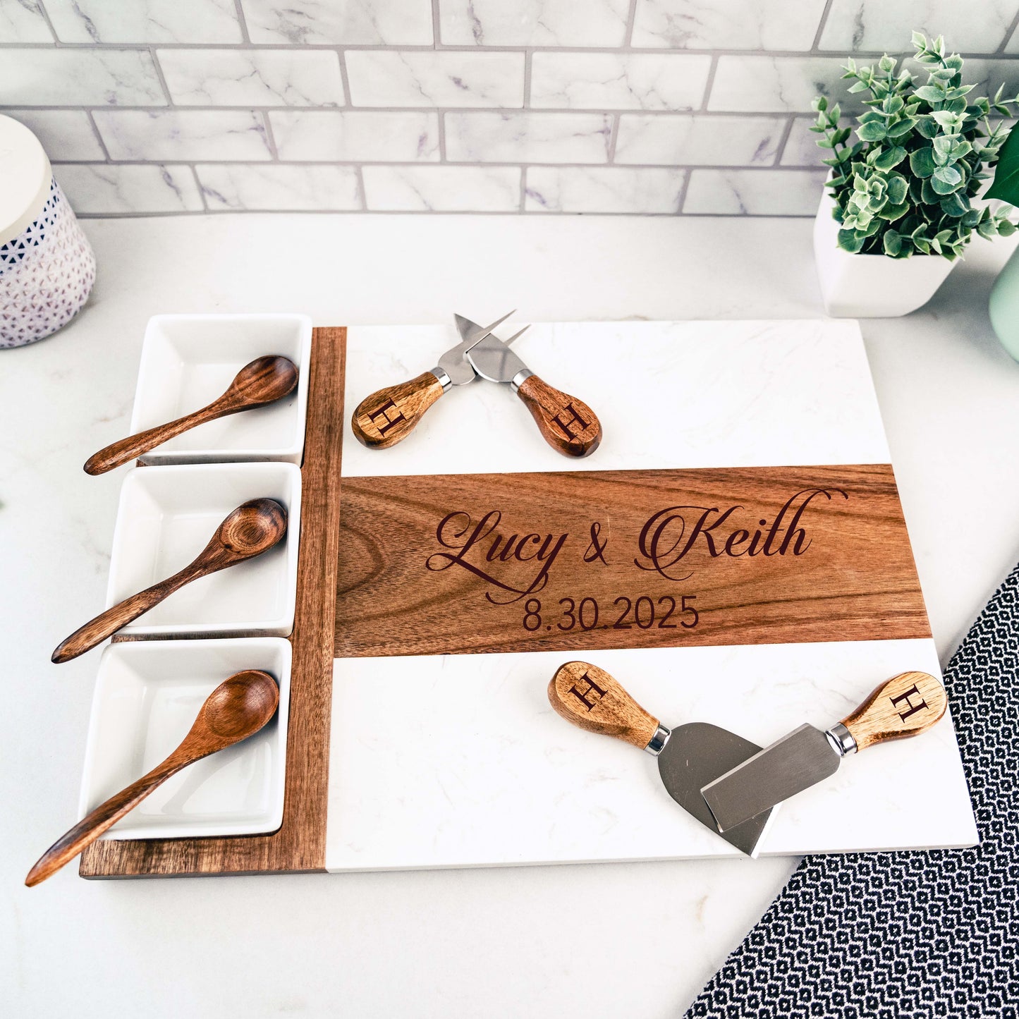 Personalized Marble Charcuterie Board With Sections