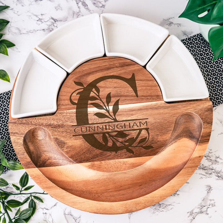 Personalized Round Charcuterie Board With Sections